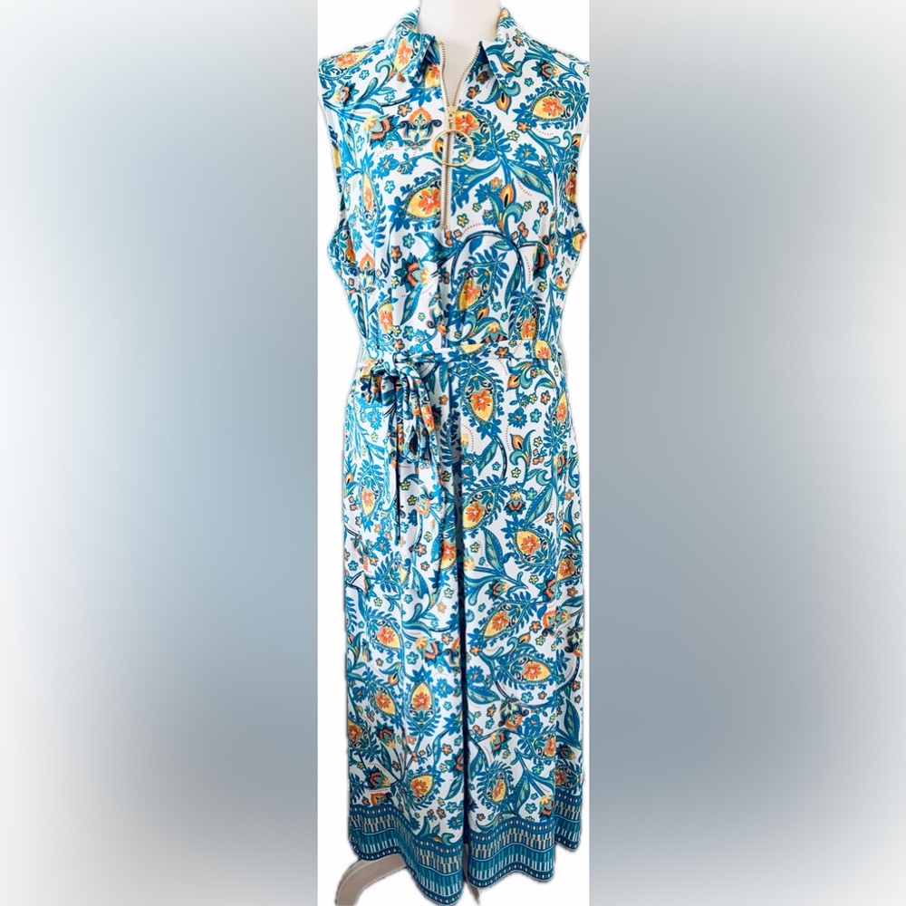 Paisley perfection :MSK White Maxi Dress with Teal and Orange Floral Print